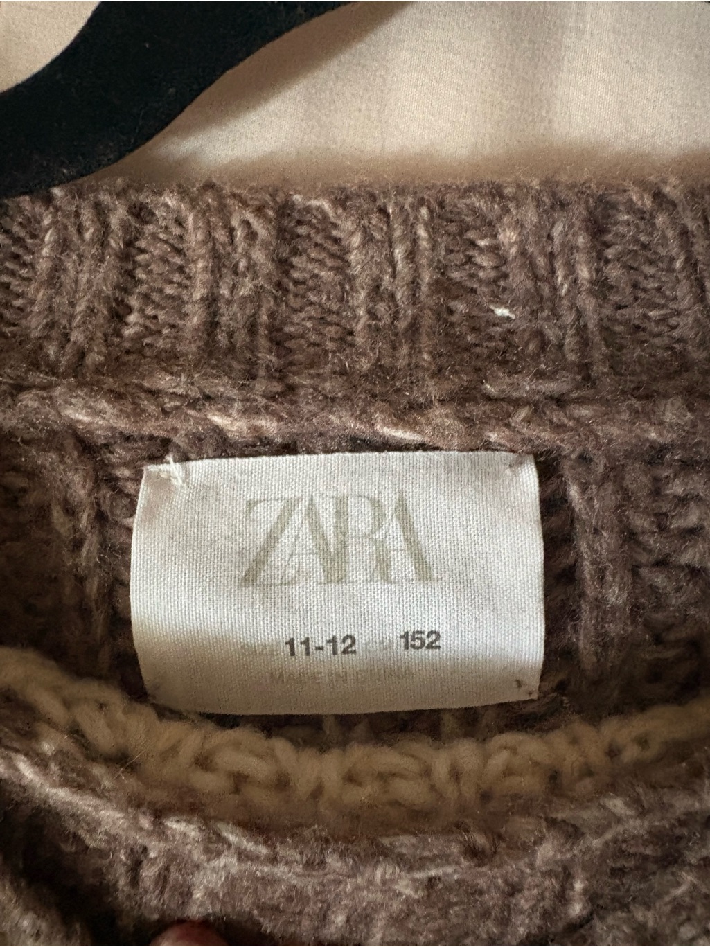 Zara Brown Chunky Knit Sweater With Cream Inner Trim
